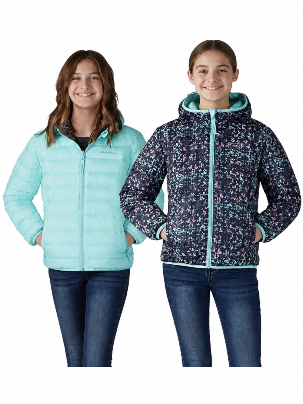 Eddie Bauer Reversible Kids' Jacket in Aqua and Navy Floral size 7/8